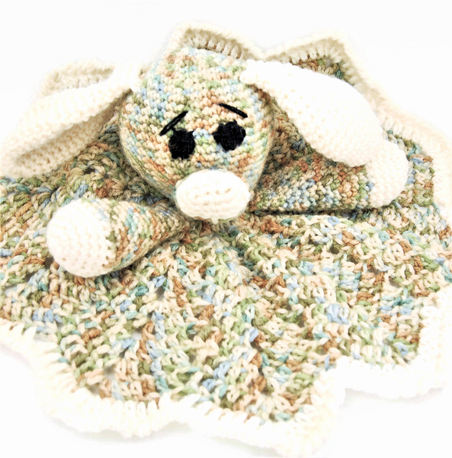Crochet stuffed dog lovey blanket