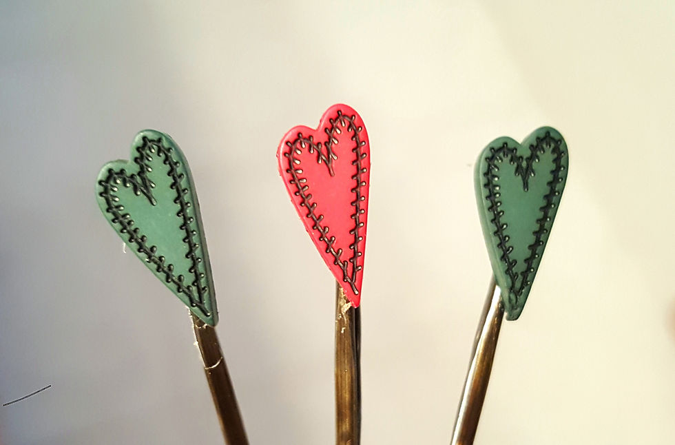 Thumbnail: Stitched heart embellished bobby pins, green heart hair accessories