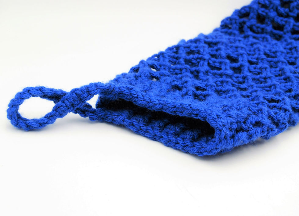 Thumbnail: Hanging plastic bag holder, stretchy crochet garbage bag holder