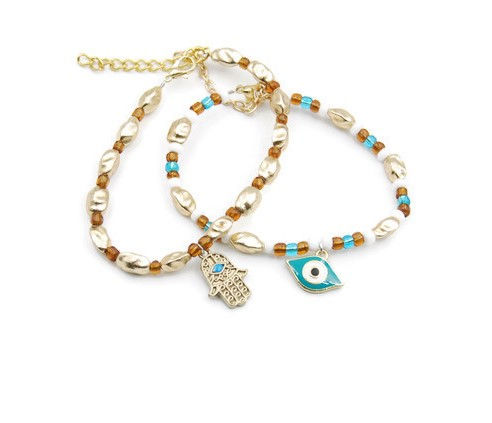 Thumbnail: Hamsa / Evil eye stacking bracelet set
