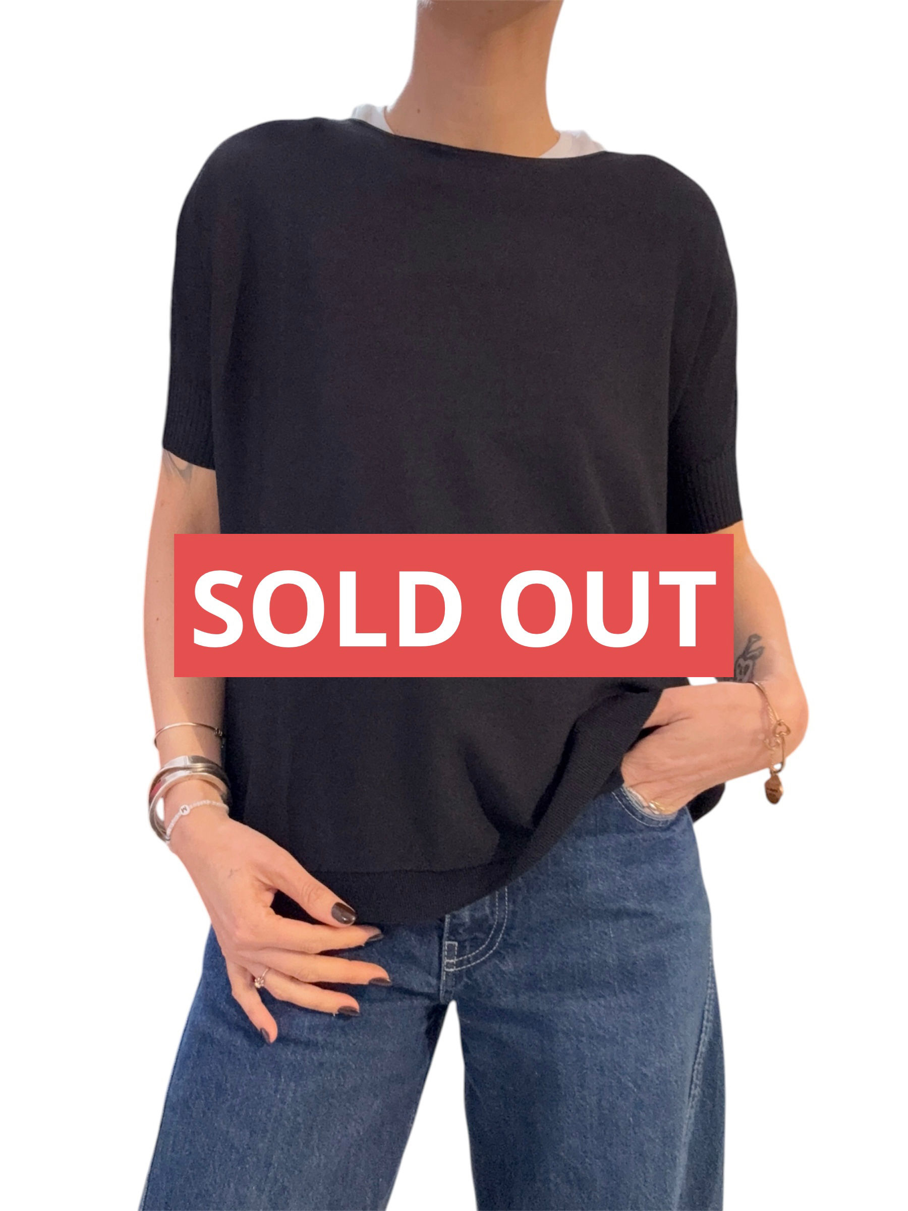 Maglia a scatoletta mezza manica nero FRESHFLOWER
