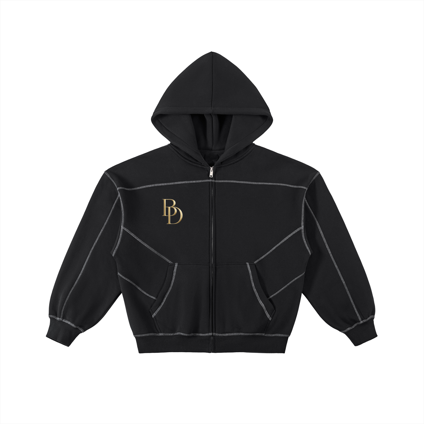 Burgess District Unisex Contrast-Stitched Boxy Fleece Zip Hoodie