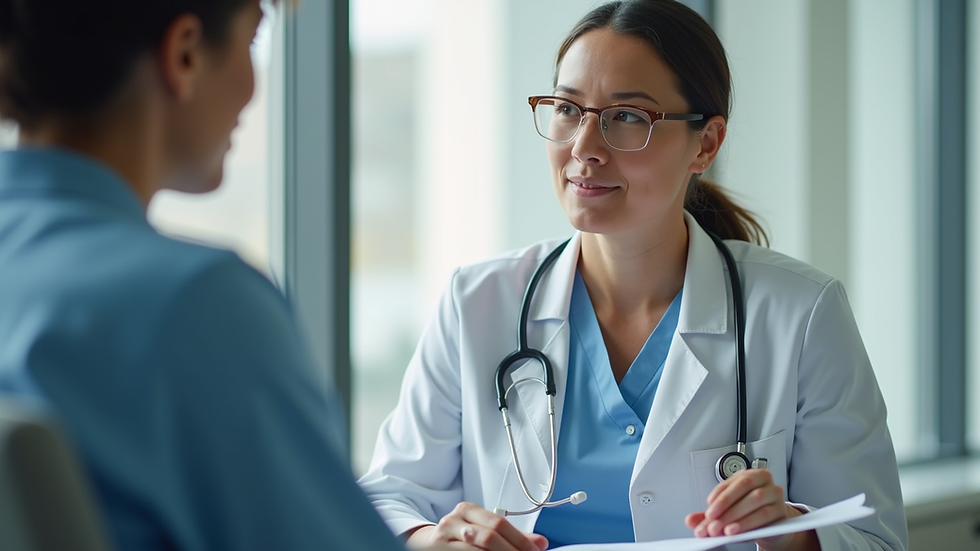 Eye-level view of a healthcare professional discussing chronic disease prevention with a patient