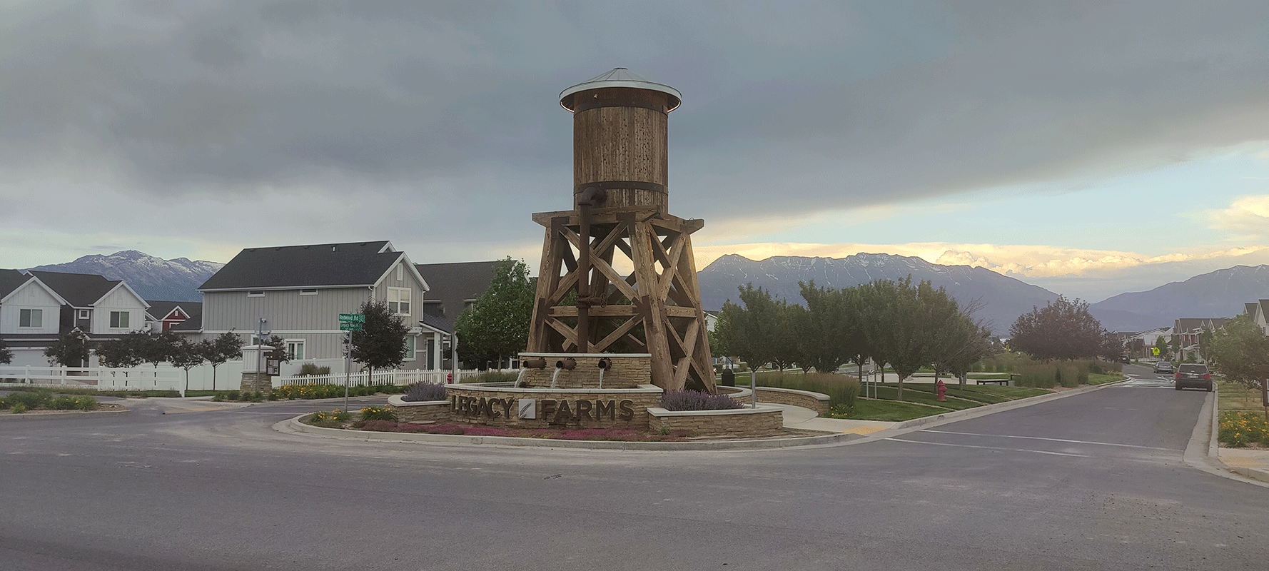 Entry monument water tower of a subdivision.