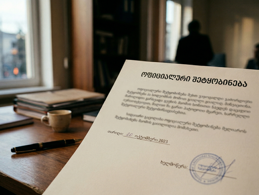 ოფიციალური შეტყობინება წერილი