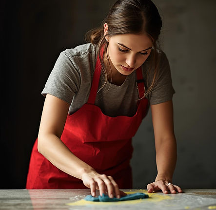 a women wearing a red apron cleaning (1).jpg