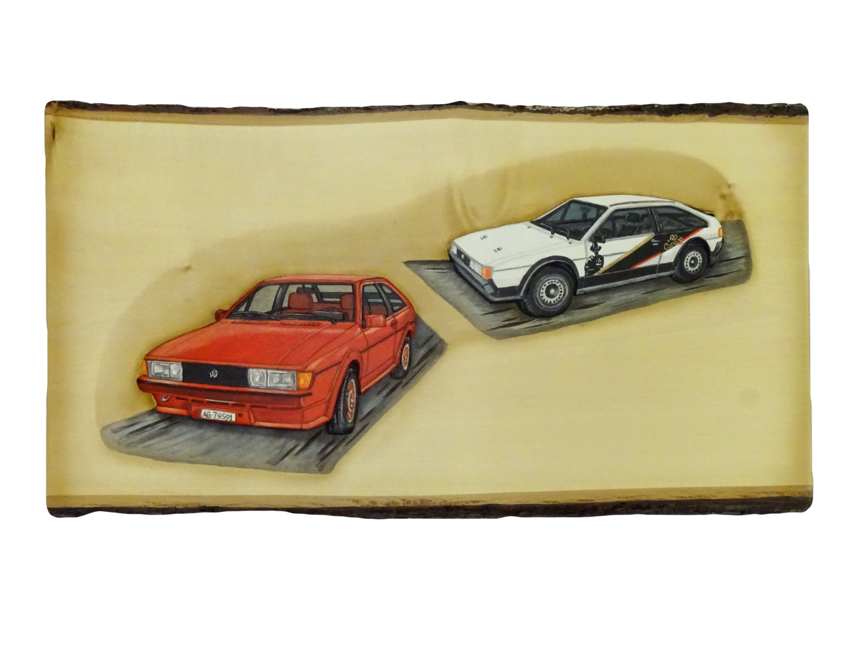 Rindentafel quer mit 2 Auto