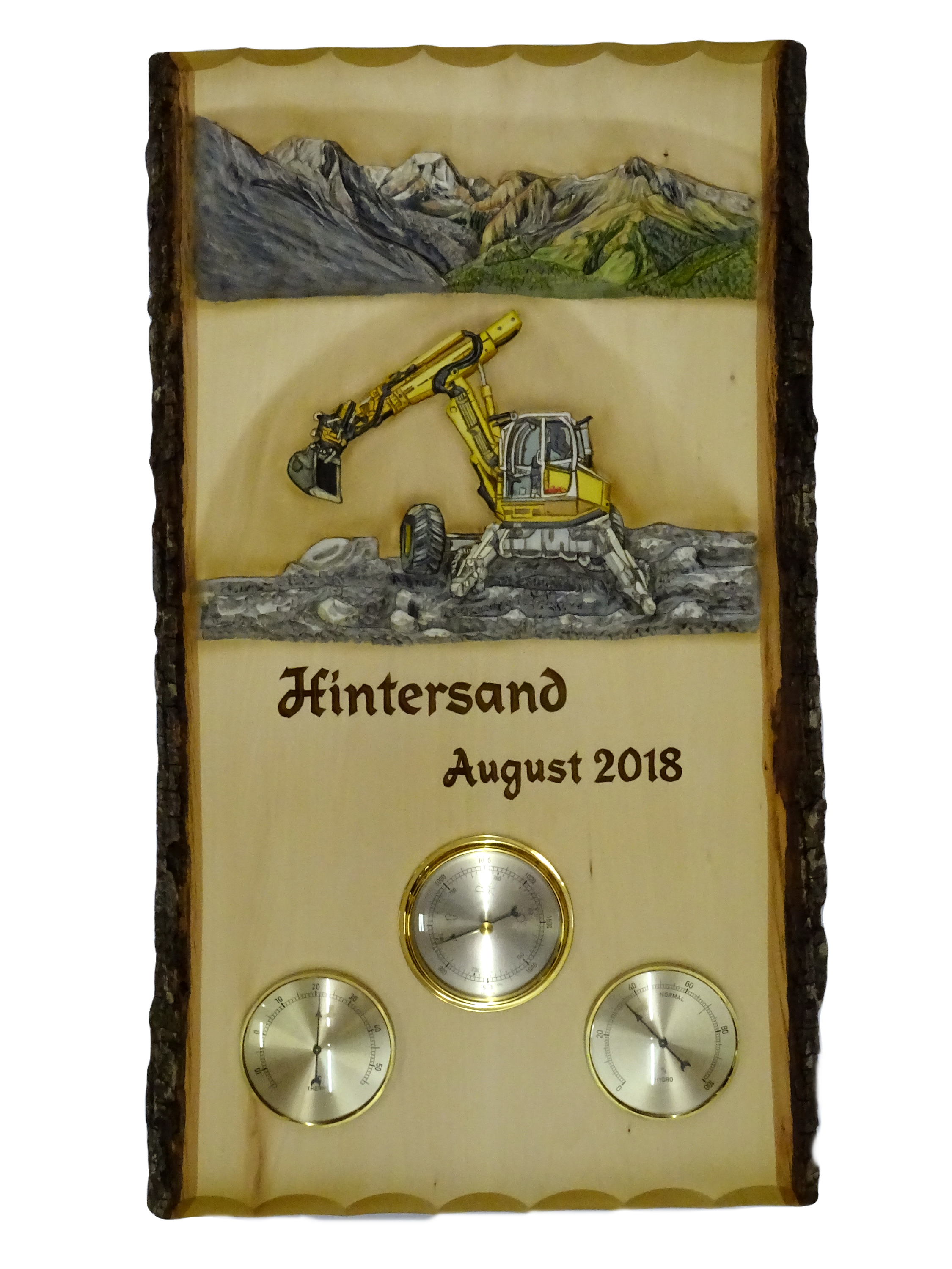 Rindentafel mit Bagger