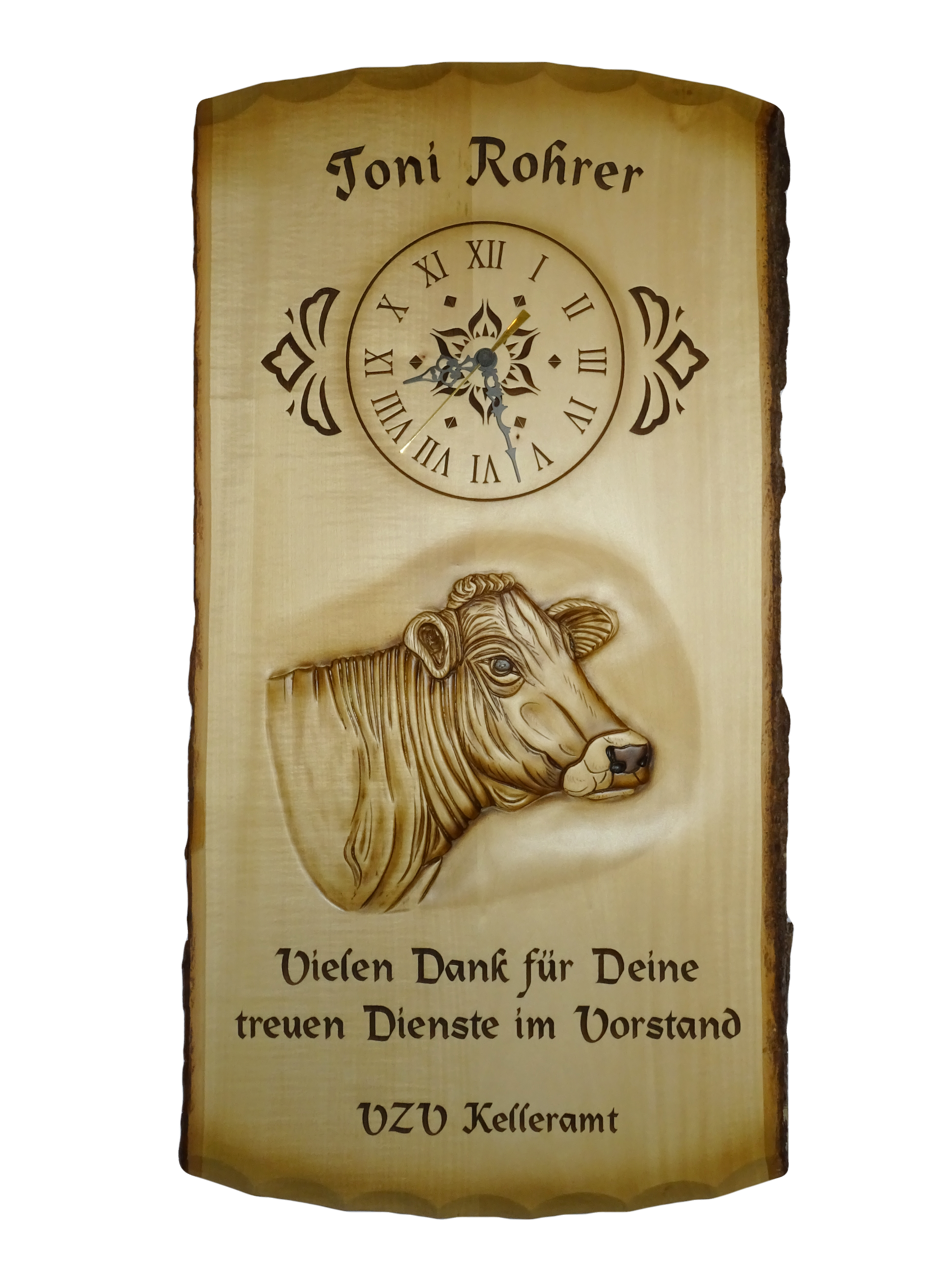 Rindentafel mit Kuhmotiv