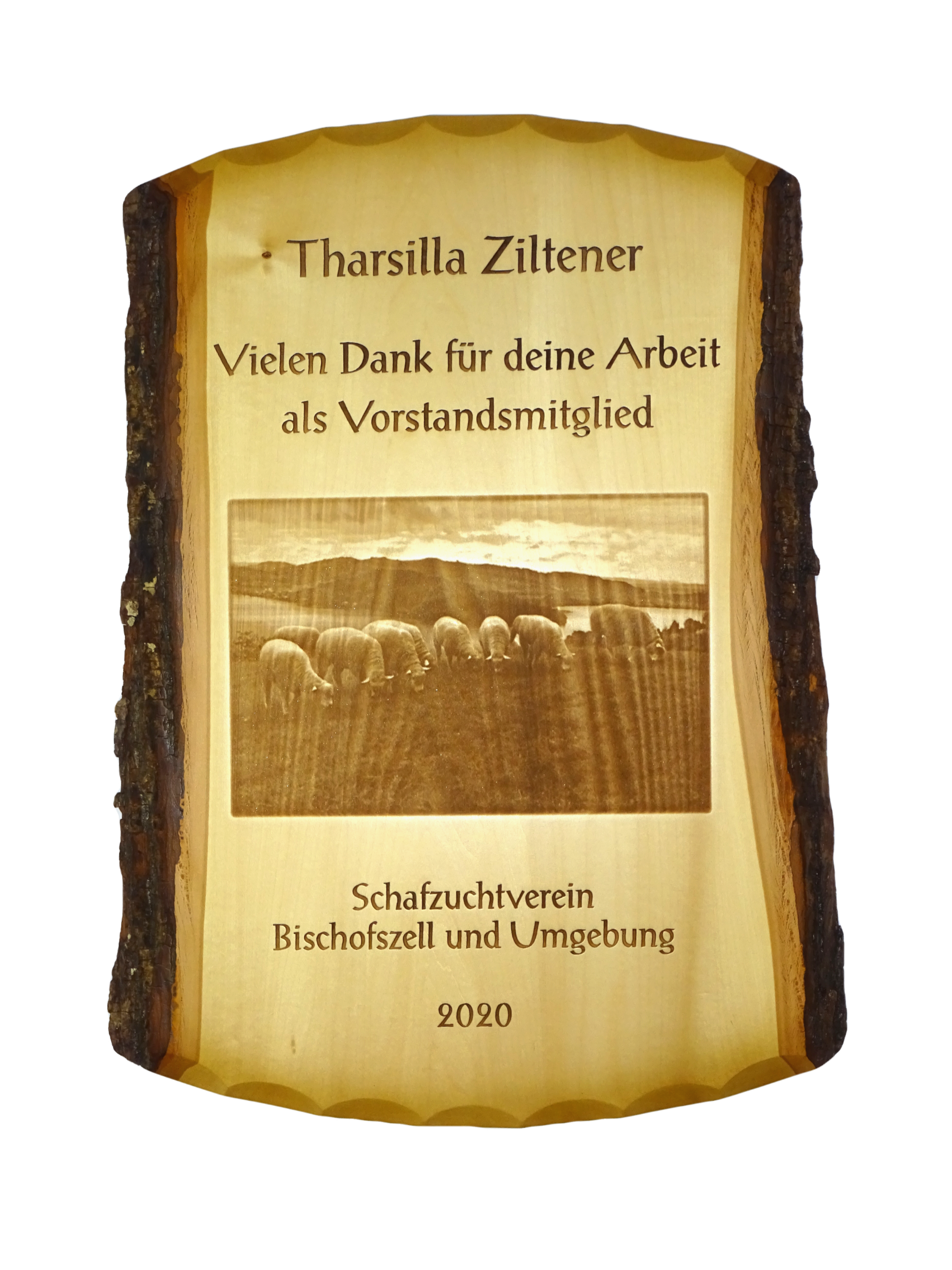 Rindentafel mit Schafbild
