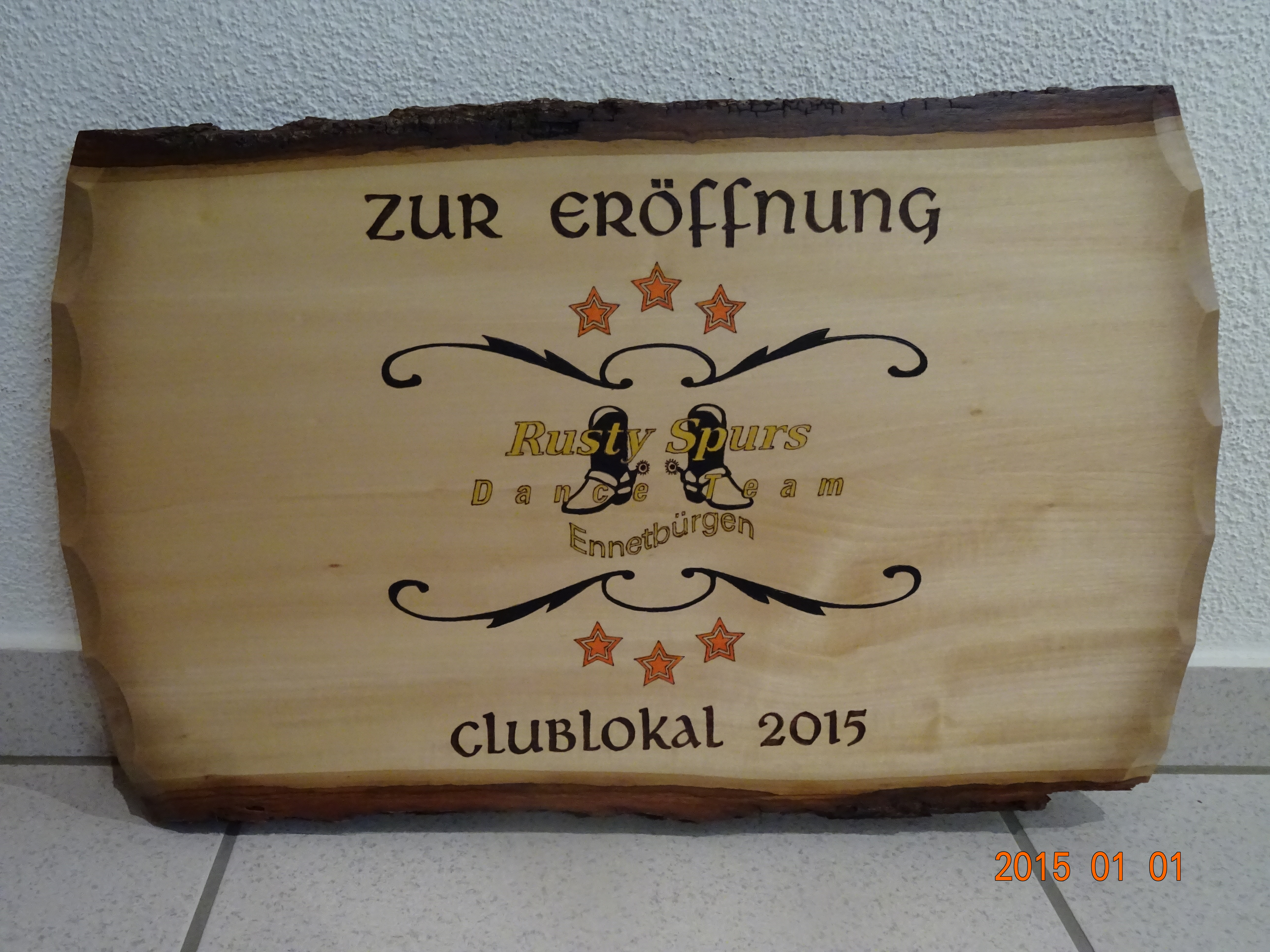 Tafel mit Brandmalerei