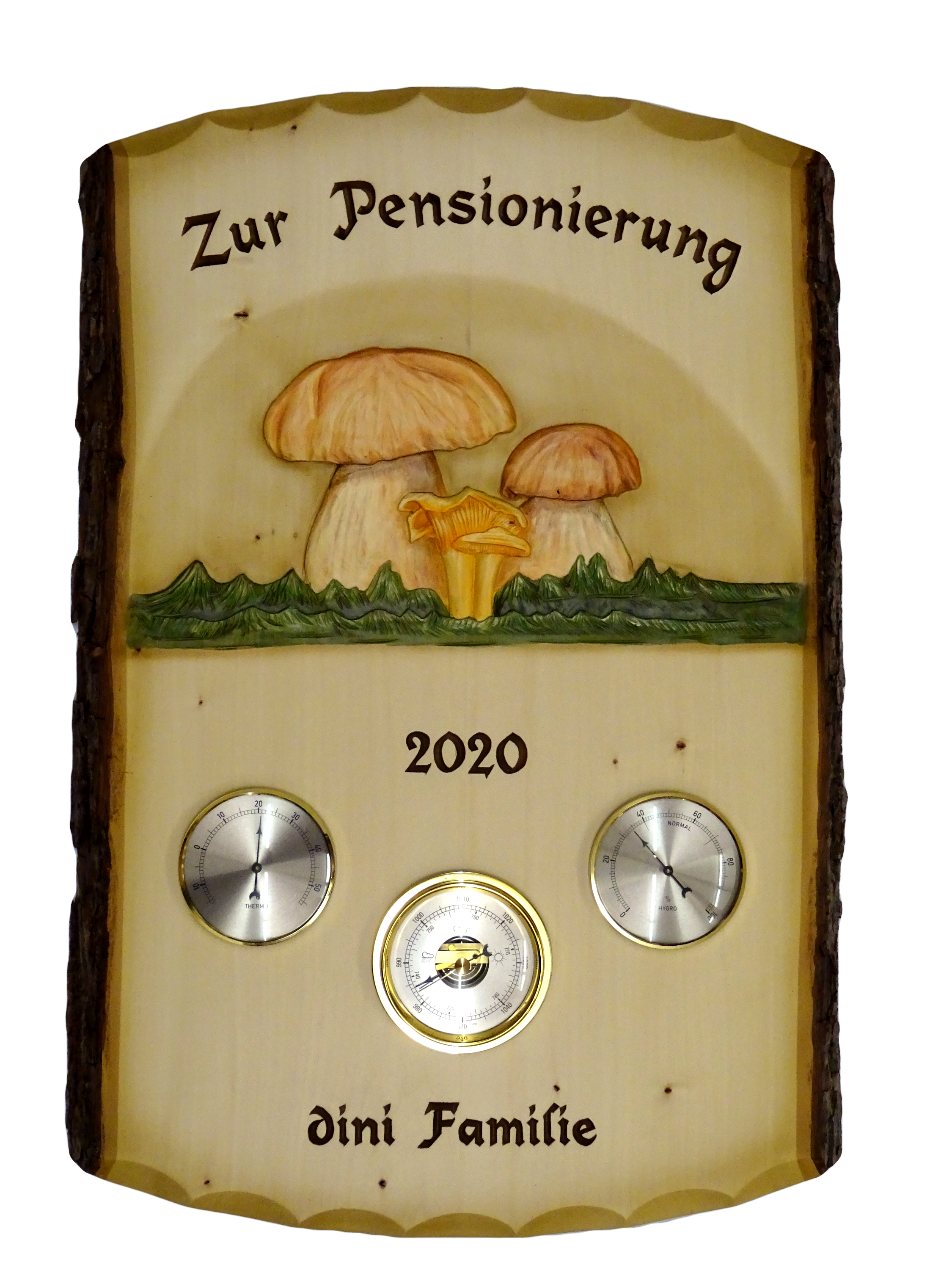 Rindentafel mit Pilzmotiv