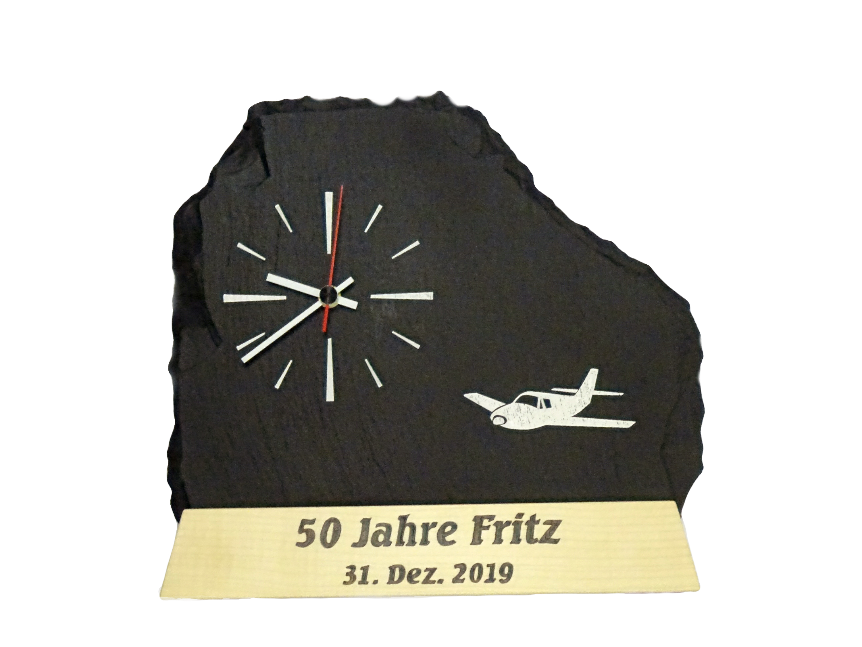 Schieferuhr auf Holzsockel