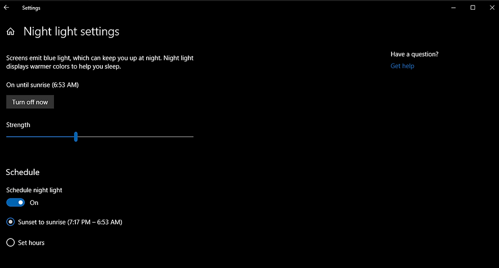 Windwos 10 night light menu advanced settings