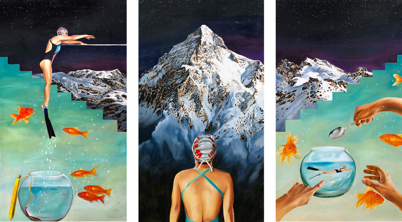 Sofia Fresia, "Un giro di giostra", olio su tela, 2024, cm 140x240x2