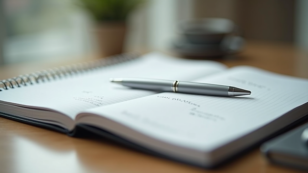 Close-up view of a notebook with coaching notes and a pen