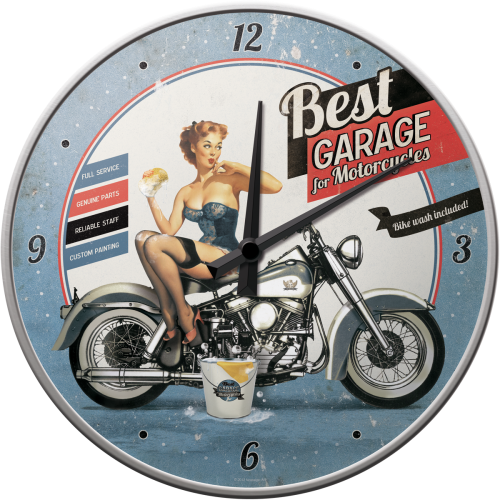 Стенен ретро часовник "Best garage for motorcycles"