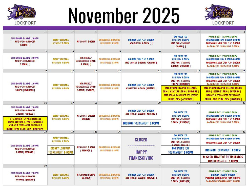 Lockport November Calendar