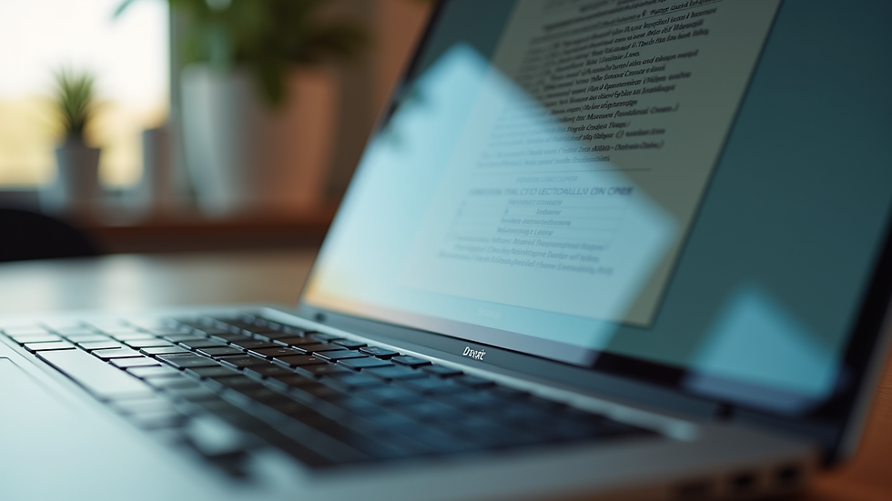 Close-up view of a laptop screen displaying a personal statement draft