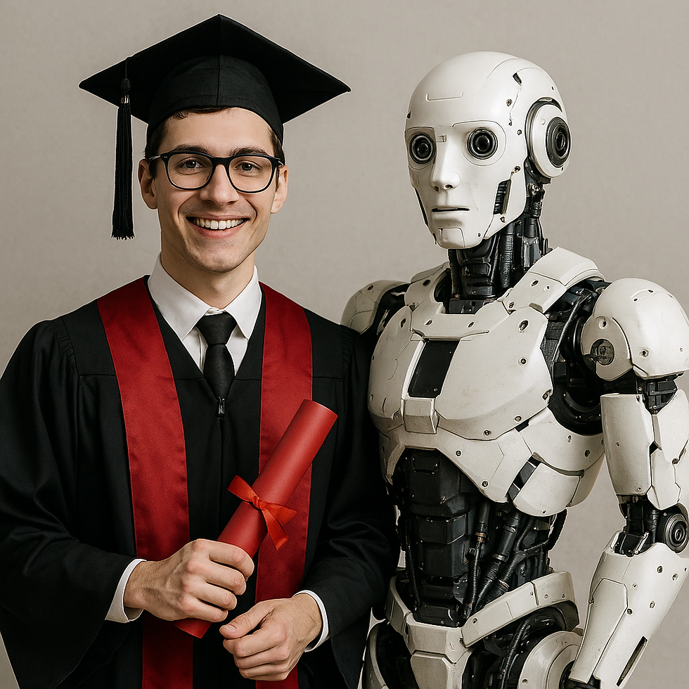 A female scientist in a lab coat holds a Ph.D. book and a robotic arm against a backdrop of scientific equations, projecting focus and innovation.