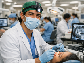 young male general dentist residency in white mask and scrubs