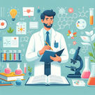 a chemist in white lab coat taking notes for scientific research