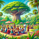 students of tropical agriculture learning outdoors in a idyllic setting