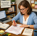 psychology personal statement editor sitting at her desk working with a red pen