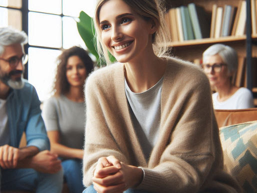 psychology student in Baise cardigan sweater confers with academic peers