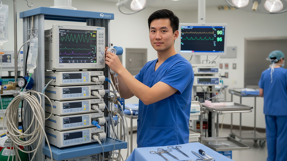 Close-up view of anesthesia equipment in a hospital operating room