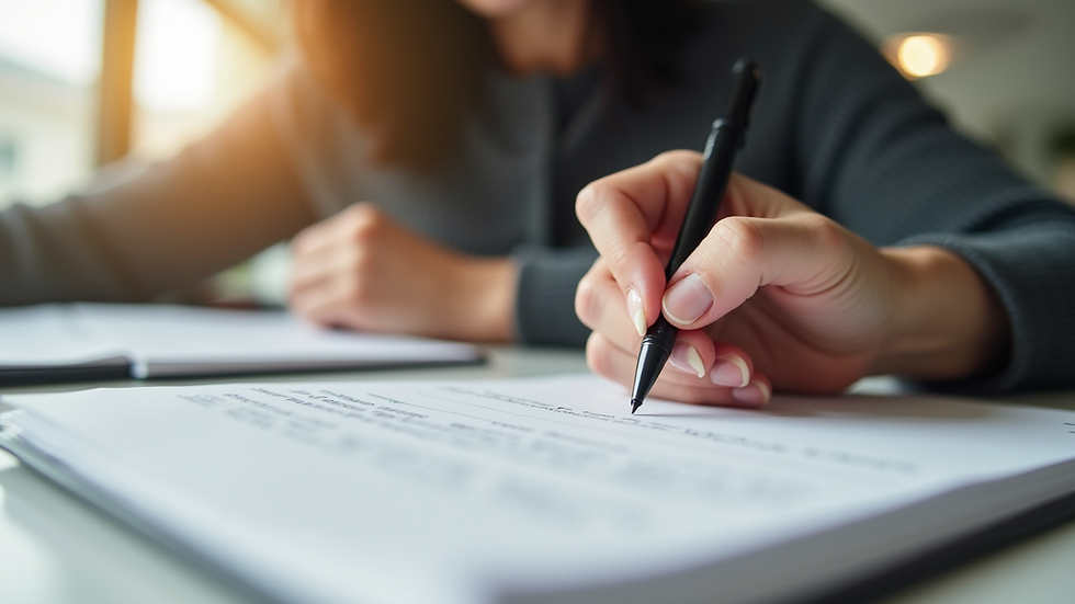 Eye-level view of a person writing on a notebook at a desk