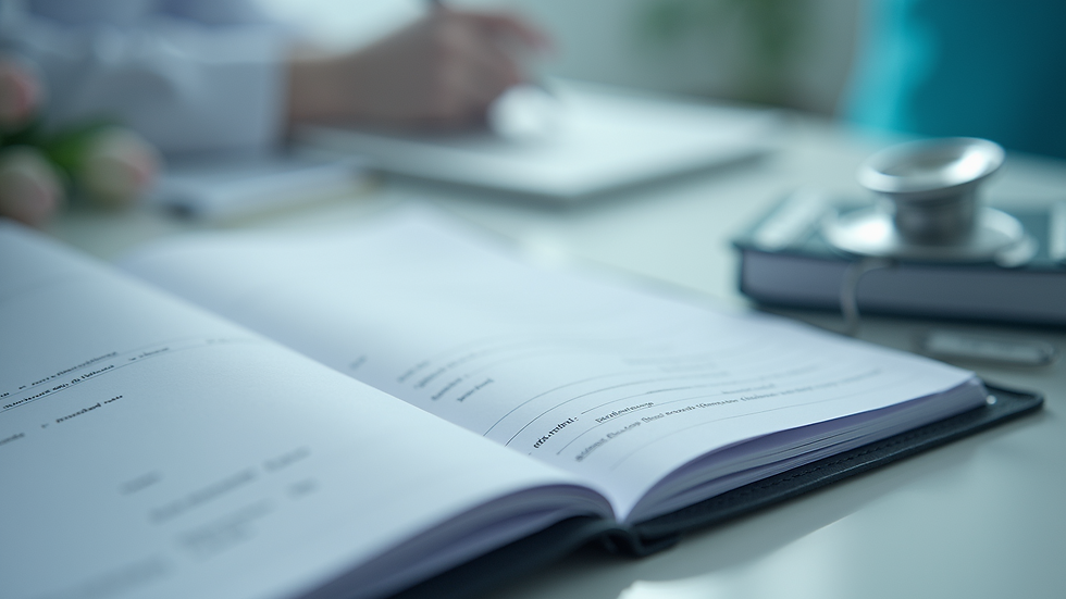 Close-up view of a neatly organized nursing portfolio with labeled sections