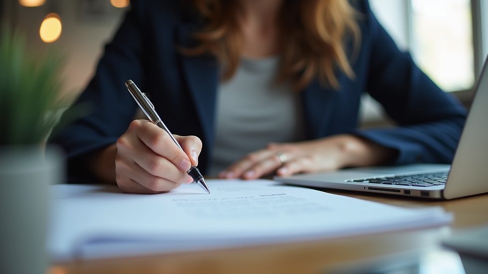 Eye-level view of a person writing a personal statement on a laptop