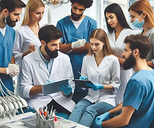 a group of dental residents in a room with dental instruments