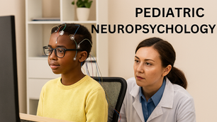 neuropsychologist in white lab coat performs a brain scan of a young male patient