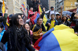 Colombians protest with flag