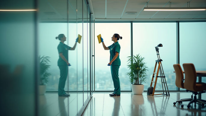 onze collega van www.ohsoclean.be uit Ingelmunster die de ramen aan het poetsen is