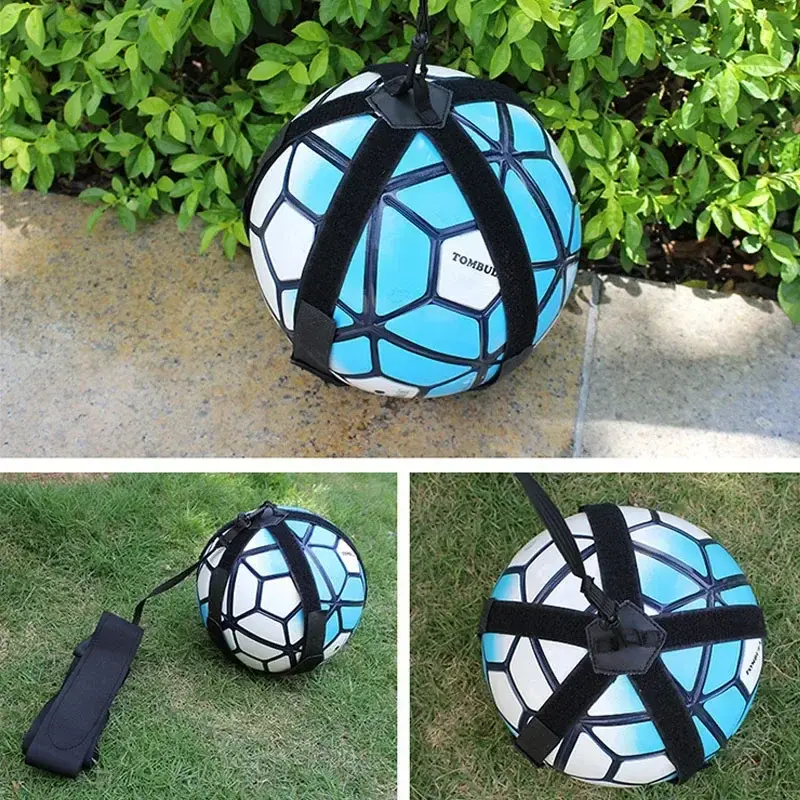 Thumbnail: Soccer ball with black straps on grass; training equipment for players and practice.