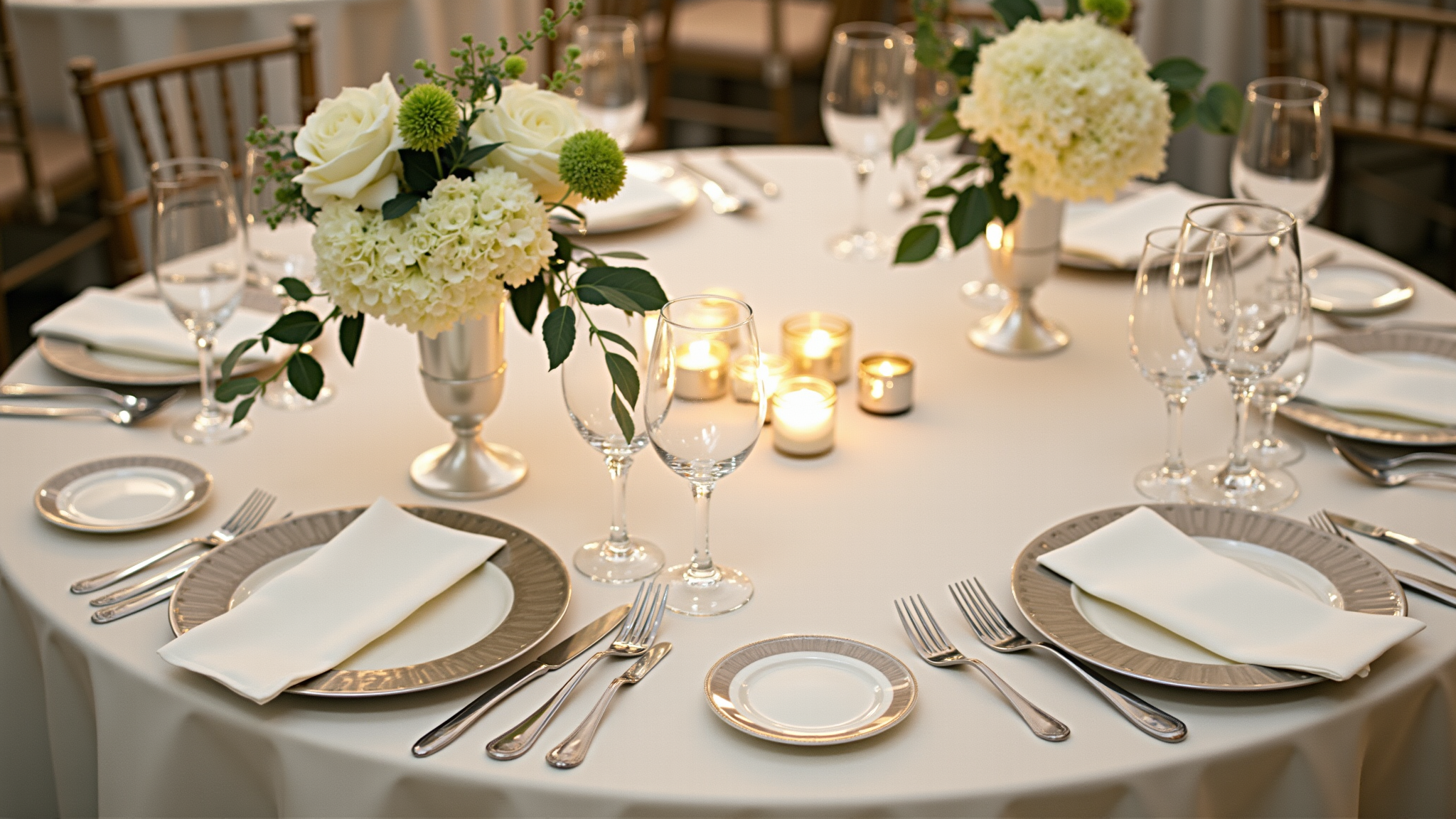 a table dressed for the weeding on white decorations