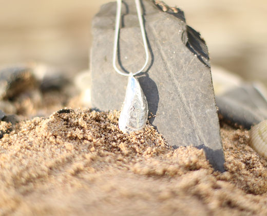 Unique mussel shell silver pendant