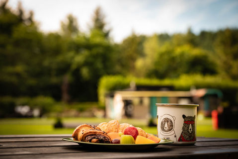 Delicious pastries and fruit breakfast plate