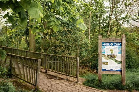 Wooden bridge and nature trail information board