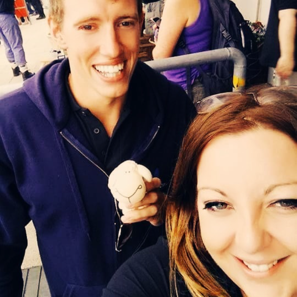 Smiling colleagues selfie