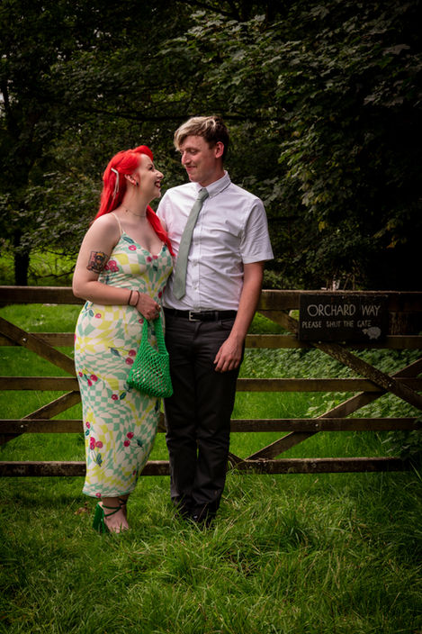 Happy couple at Orchard Way gate
