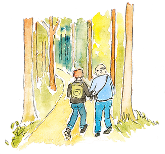 carers going for a walk illustration