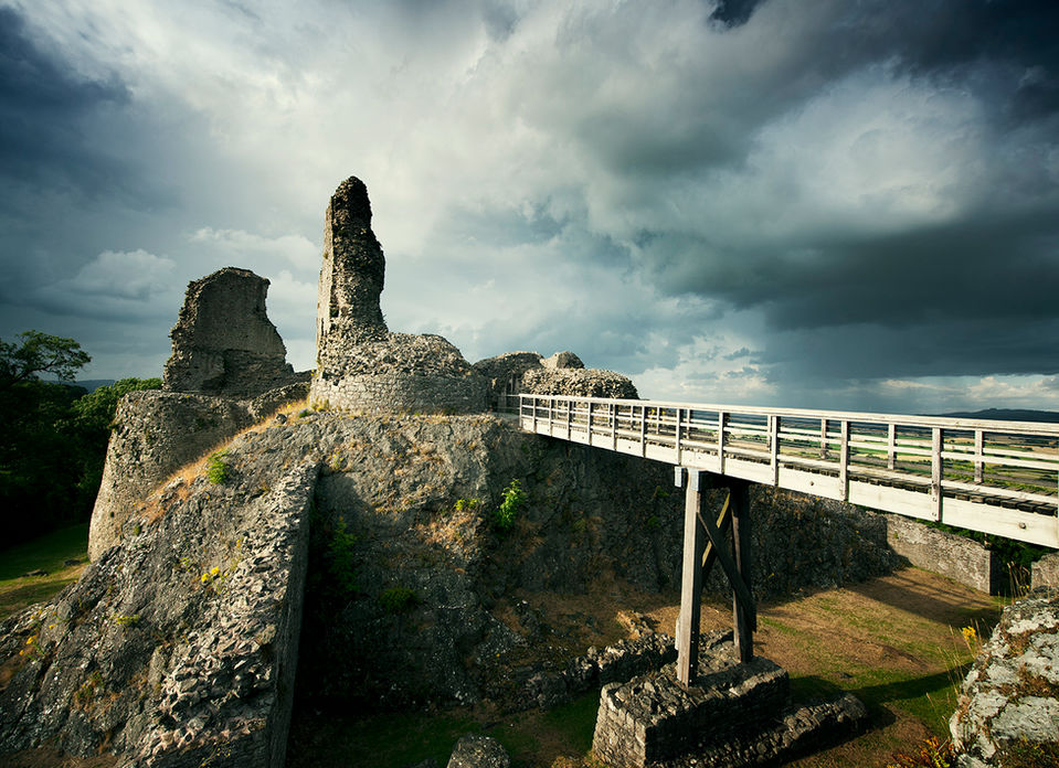 Montgomery Castle with a stormy sky
