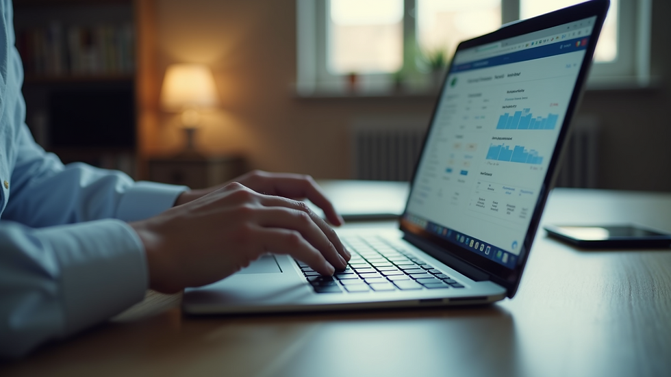 Close-up view of a person using QuickBooks Enterprise on a laptop