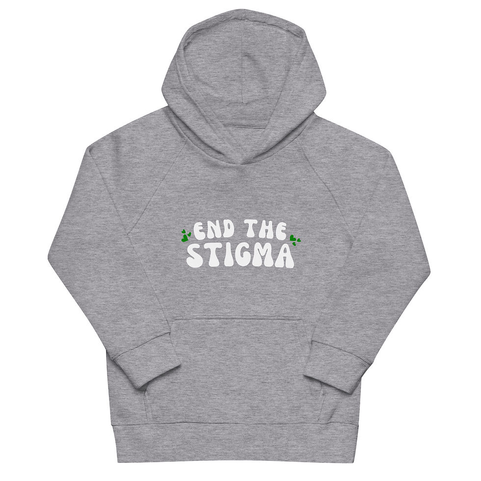Thumbnail: Kids eco hoodie End The Stigma Green Hearts White Letters