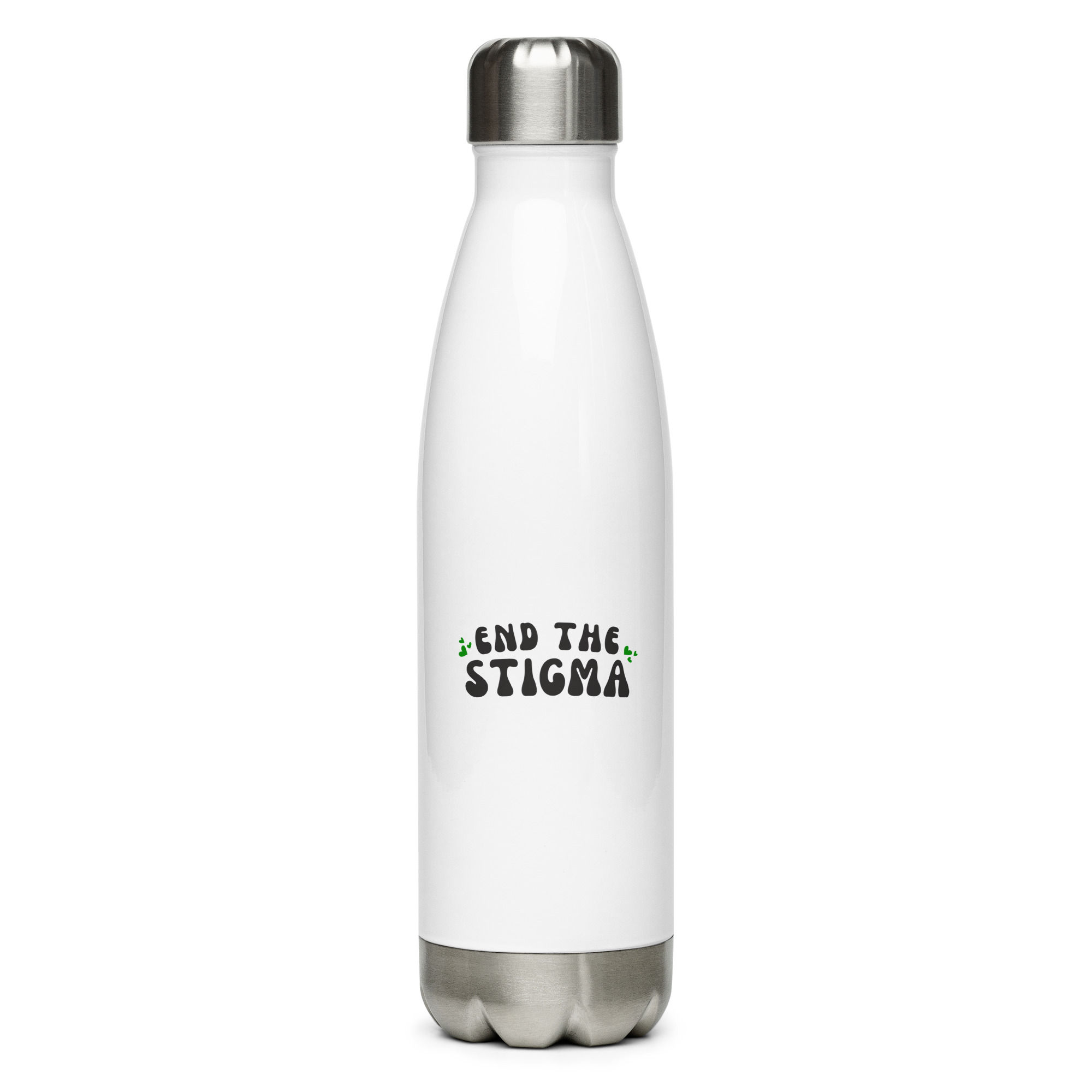 White Stainless Steel Water Bottle End The Stigma Green Hearts