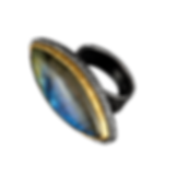 A ring with a labradorite marquise cabochon, a double silver and gold bezel, and a textured silver bezel